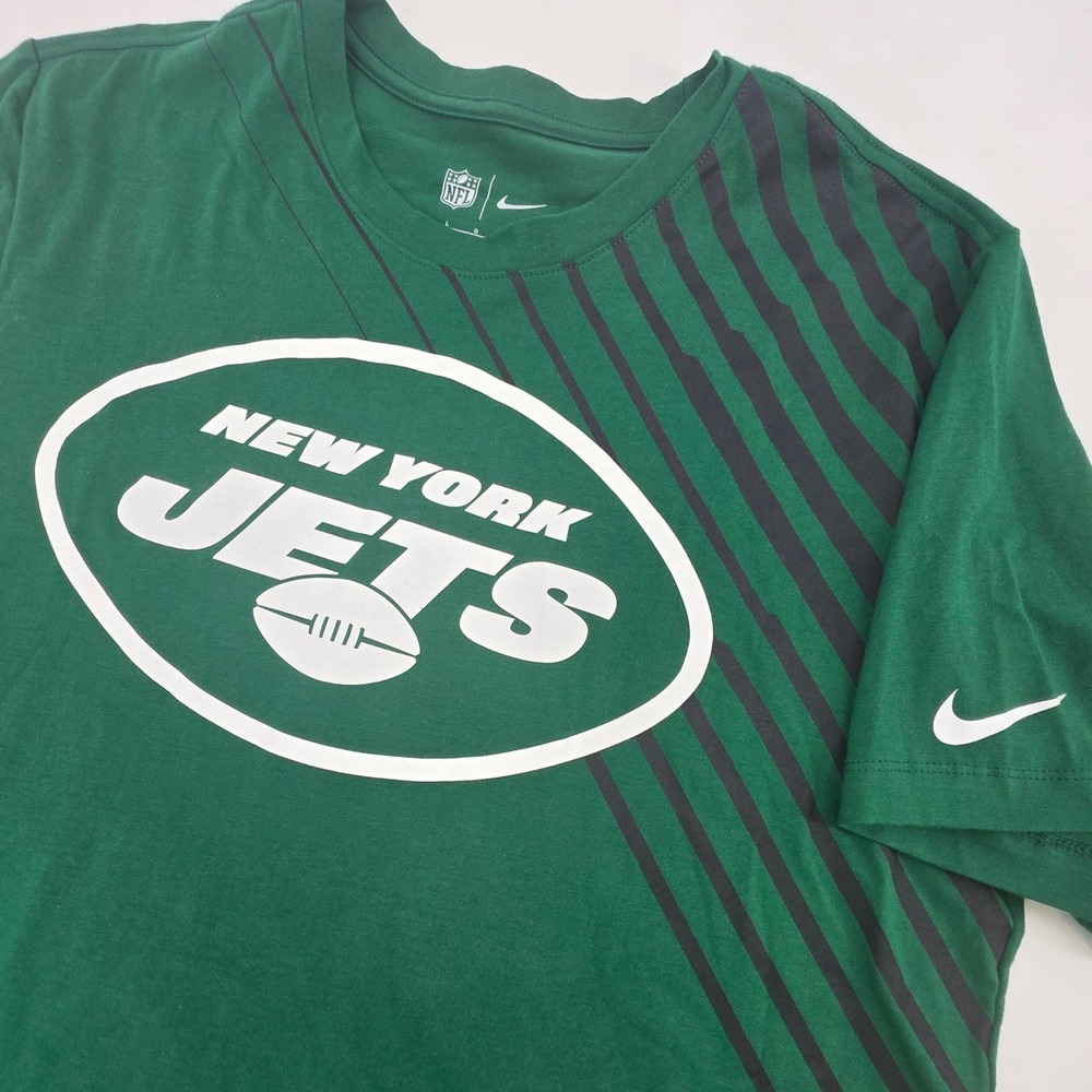 NIKE NEW YORK JETS SHIRT MENS LARGE GREEN BACK STRIPED GRAPHIC NFL SHORT‎ SLEEVE